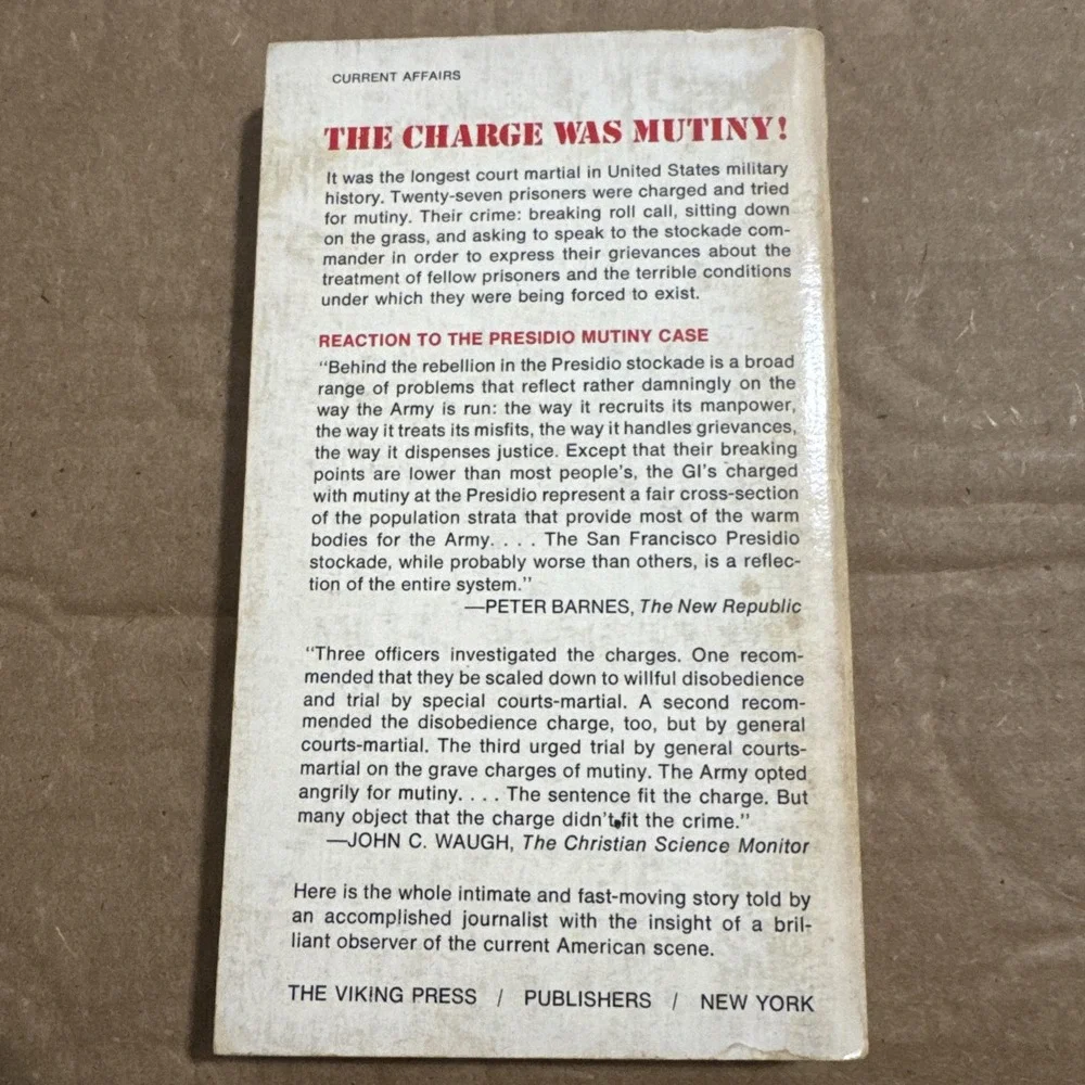 The Unlawful Concert An Account Of The Presidio Mutiny.... - Fred Gardner (1970)